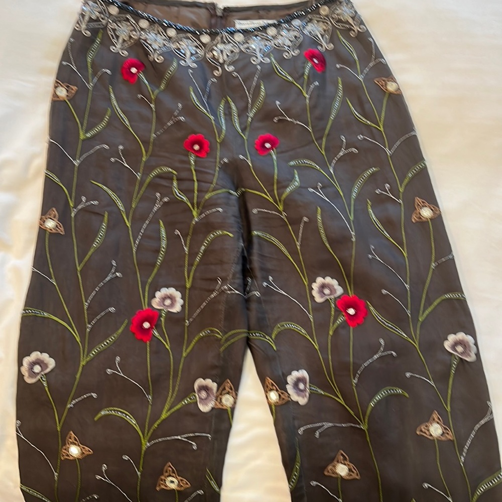 Gorgeous beaded and embroidered grey silk pants